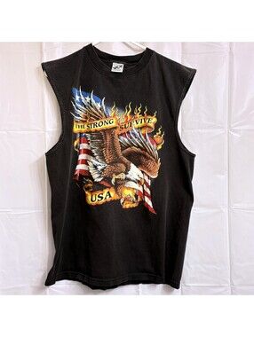 Vintage 1998 Men's WCW The Strong Survive Tank Top Large USA Flag Eagle